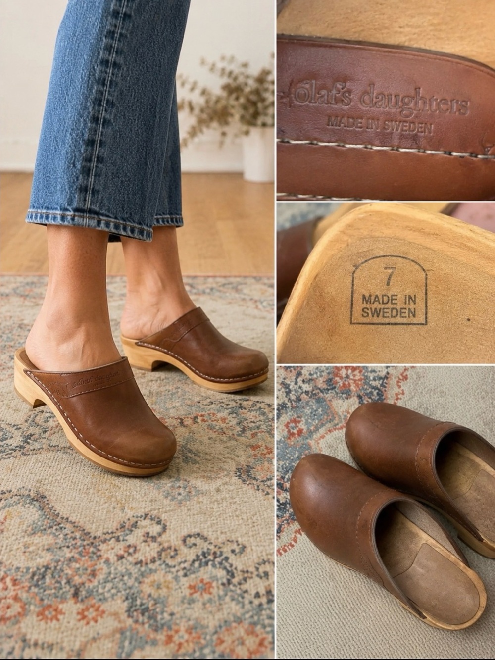 Vintage Olof Daughters Leather Clog in Brown - women’s size 7